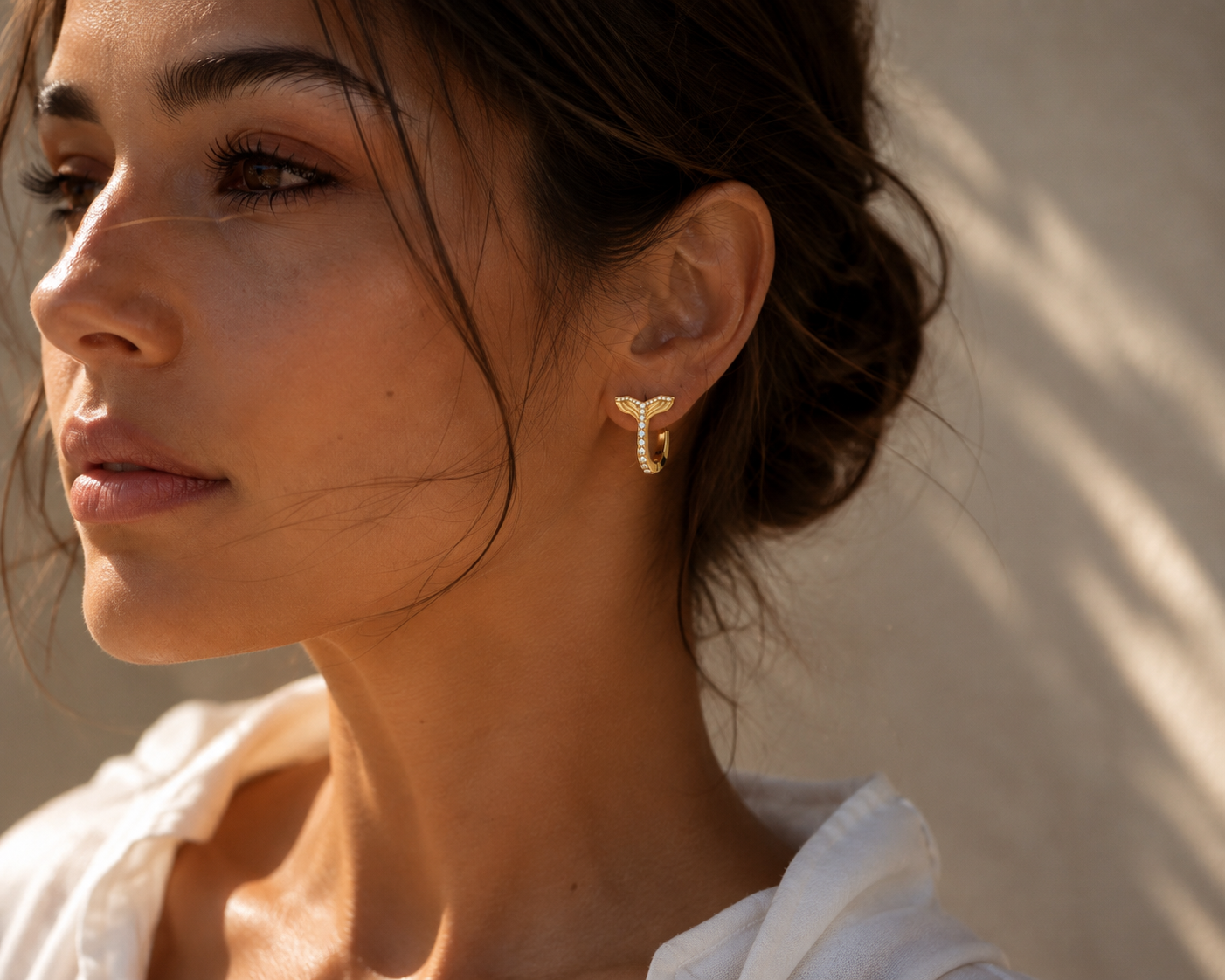 Whale Tail Crystal Huggie Earrings