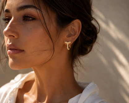 Whale Tail Crystal Huggie Earrings