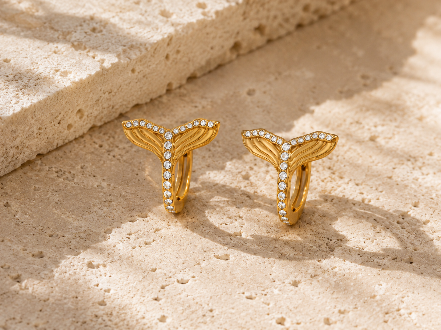 Whale Tail Crystal Huggie Earrings