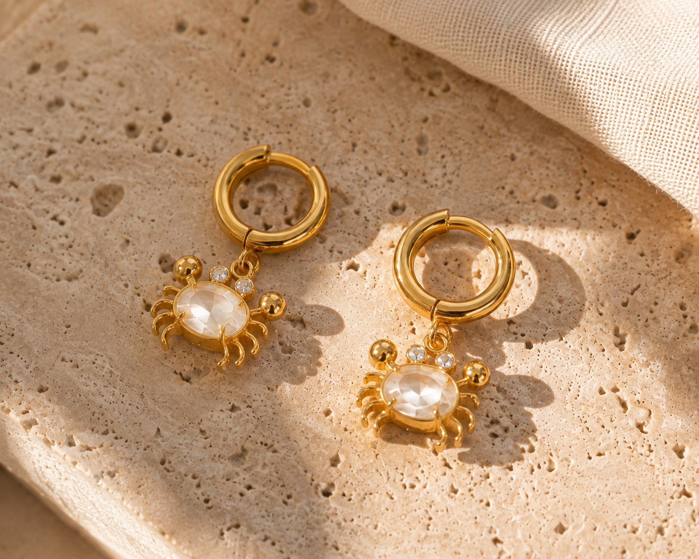 Golden Crab Huggie Earrings