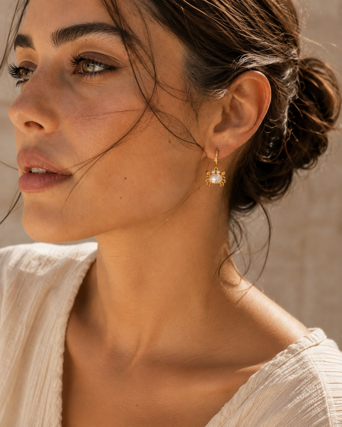 Golden Crab Huggie Earrings